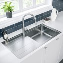 BUN/BeBa_26185/90887 1 Bowl Chrome Stainless Steel Reversible Inset Kitchen Sink with Pull Out Mixer Tap Set - Enza