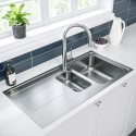 BUN/BeBa_26189/90888 1.5 Bowl Chrome Stainless Steel Reversible Inset Kitchen Sink with Pull Out Mixer Tap Set - Enza