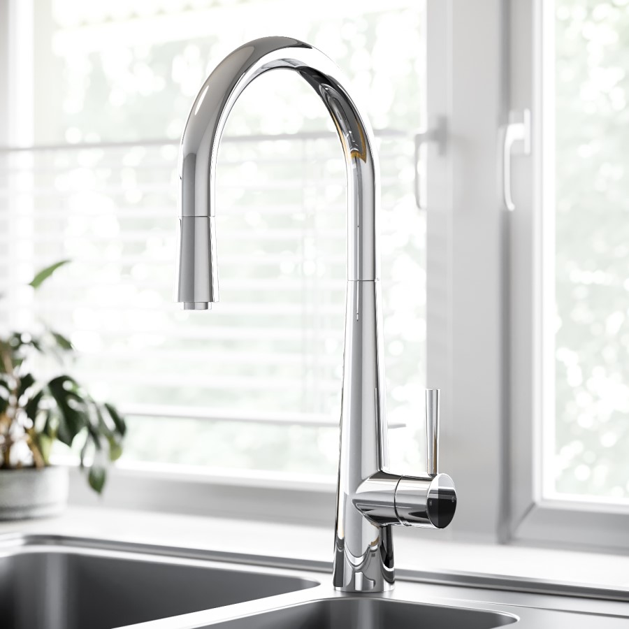 Chrome Single Lever Monobloc Kitchen Mixer Tap - Enza Olney