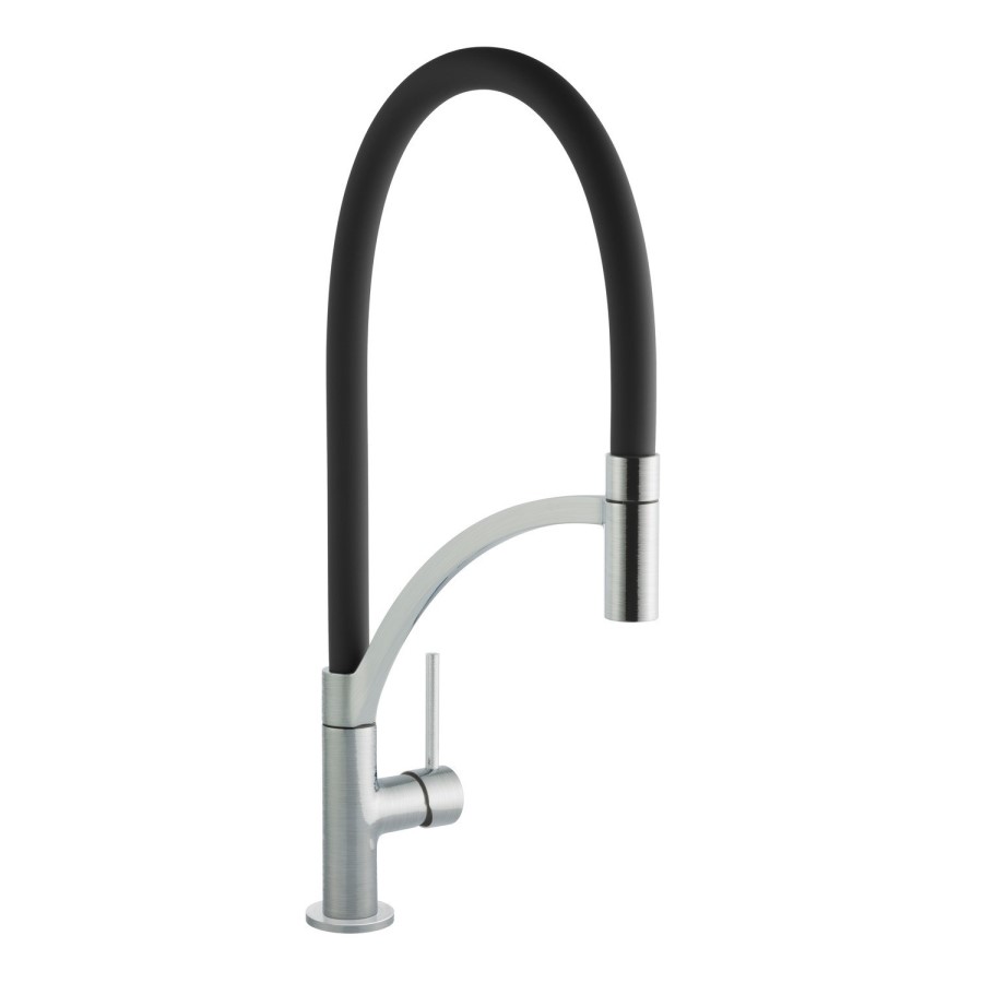 Single Bowl Black Composite Kitchen Sink & Black Pull Out Kitchen Mixer Tap - Essence Amelia