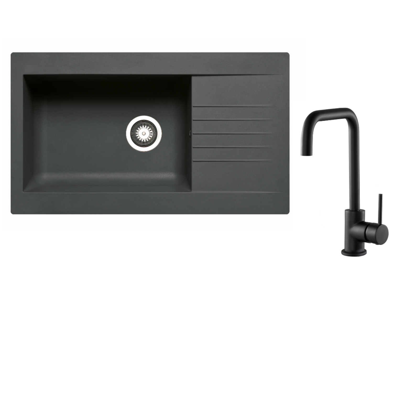 1 Bowl Amelia Reversible Composite Kitchen Sink & Elwood Black Kitchen ...