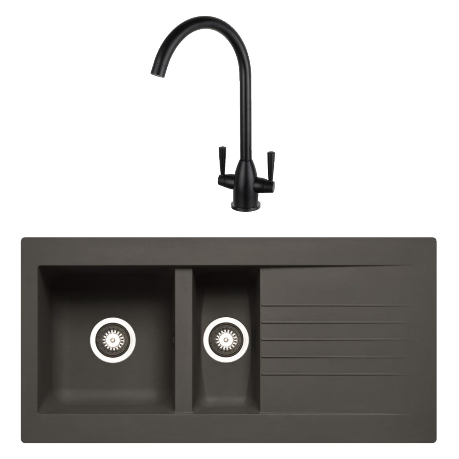 Essence Amelia 1.5 Bowl Kitchen Sink & Kitchen Mixer Tap in Black ...