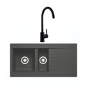BUN/BeBa_26201/83112 1.5 Bowl Black Composite Kitchen Sink & Black Kitchen Mixer Tap Set - Essence Amelia