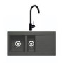 1.5 Bowl Black Composite Kitchen Sink & Black Kitchen Mixer Tap - Essence Amelia