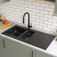 1.5 Bowl Black Reversible Composite Inset Kitchen Sink with Pull Out Kitchen Mixer Tap Set - Essence 1.5 Bowl Black Reversible Composite Inset Kitchen Sink with Pull Out Kitchen Mixer Tap Set - Essence