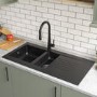 1.5 Bowl Amelia Reversible Composite Kitchen Sink & Olney Black Pull Out Kitchen Mixer Tap