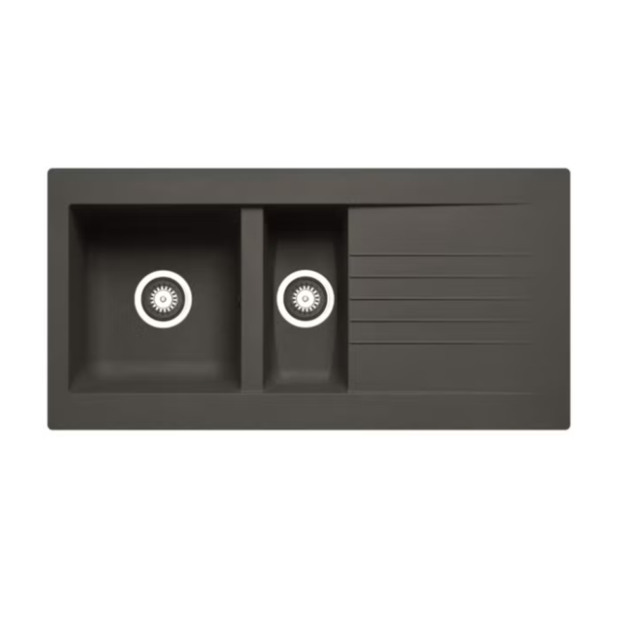 1.5 Bowl Black Reversible Composite Inset Kitchen Sink with Pull Out Kitchen Mixer Tap Set - Essence