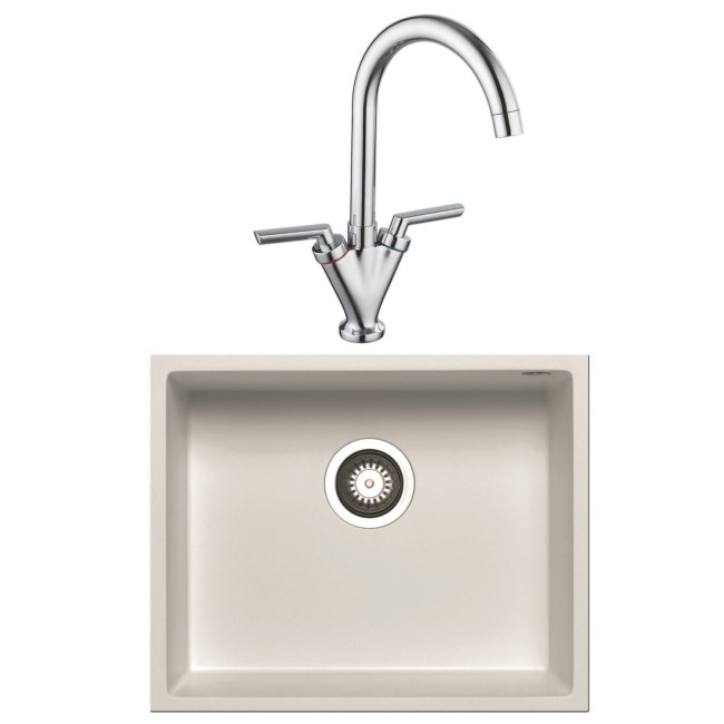 Single Bowl White Granite Undermount Kitchen Sink & Chrome Kitchen Mixer Tap - Enza Madison
