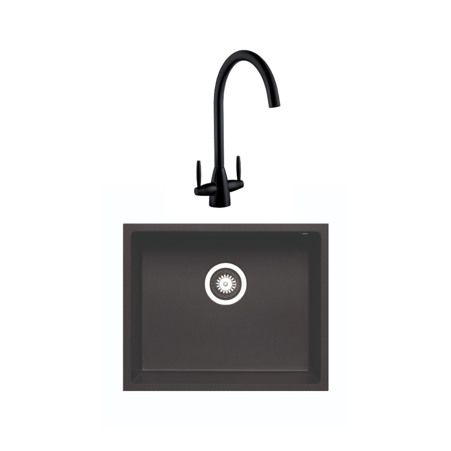 Enza Single Bowl Undermount Granite Kitchen Sink & Kitchen Mixer Tap in Black