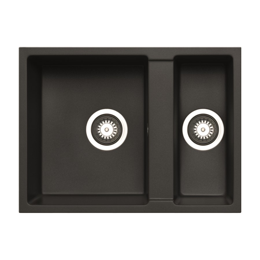 GRADE A1 - 1.5 Bowl Undermount Black Granite Composite Kitchen Sink Reversible - Enza Madison