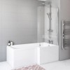 Single Ended Shower Bath with Front Panel &amp; Hinged Chrome Bath Screen with Towel Rail 1700 x 700mm - Alton