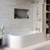 Jersey J Shaped Right Hand Bath 1700mm x 750 with Front Panel and Hinged Brushed Brass Screen