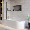 J Shape Shower Bath Left Hand with Front Panel &amp; Chrome Bath Screen  with Towel Rail 1700 x 750mm - Jersey