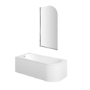 J Shape Shower Bath Left Hand with Front Panel & Chrome Bath Screen 1700 x 750mm - Jersey