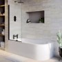 J Shape Shower Bath Left Hand with Front Panel & Black Bath Screen 1700 x 750mm - Jersey