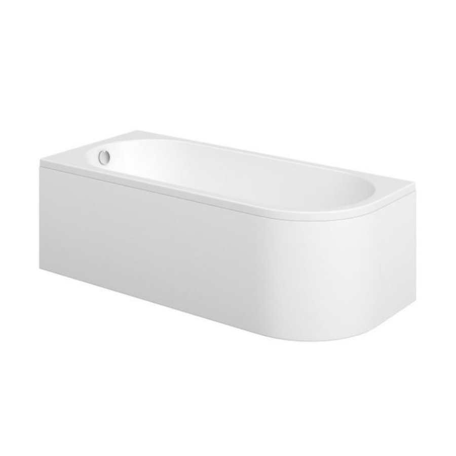 Jersey J Shaped Left  Hand Bath 1700mm x 750 with Front Panel and Hinged Brushed Brass Screen