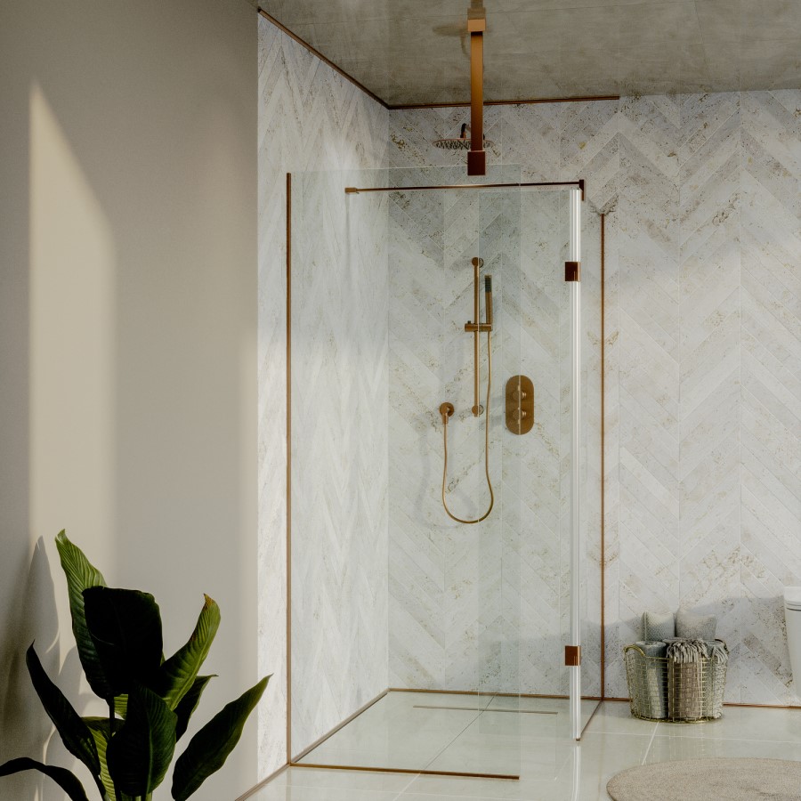 1200x900mm Bronze Walk In Shower Enclosure with Flipper Panel, Tileable Tray and Matching Waste