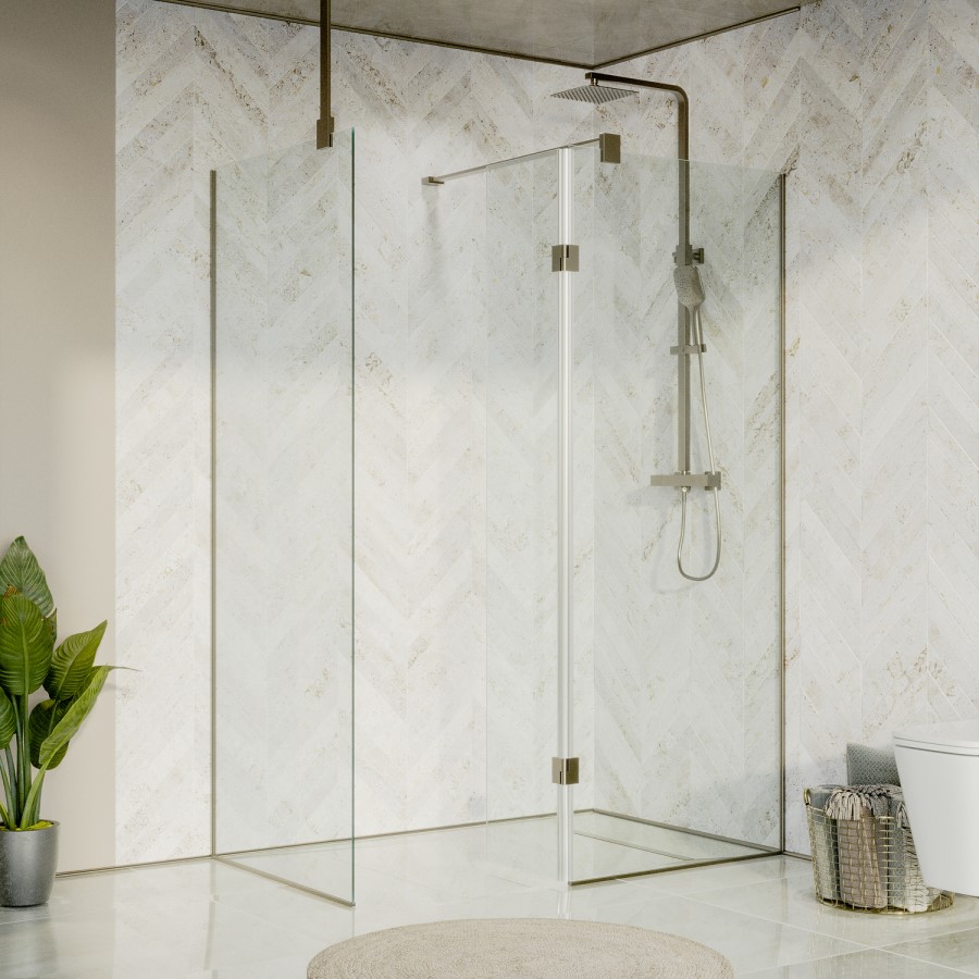 1200x900mm Nickel Walk In Shower Enclosure with Flipper Panel and Tileable Tray