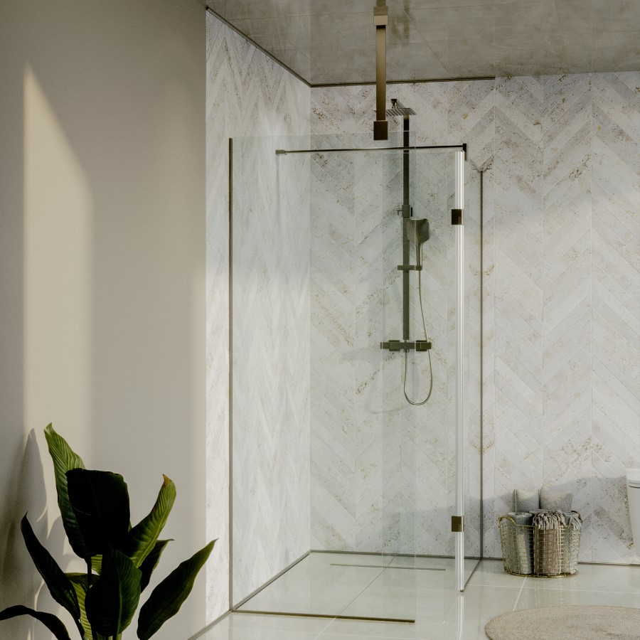 1200x900mm Nickel Walk In Shower Enclosure with Flipper Panel and Tileable Tray