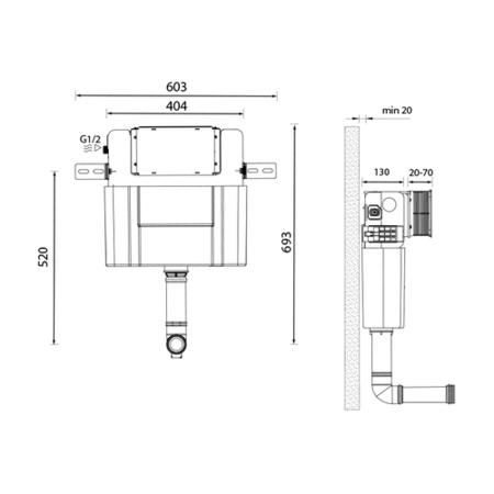 Brushed Nickel Satin Flush Plate with Easi-Plan 980mm Concealed Dual Flush Cistern Only