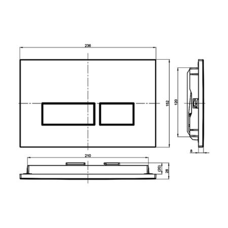 Brushed Nickel Satin Flush Plate with Slimline 90mm WC Frame and Dual Flush Cistern