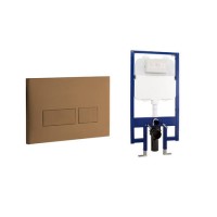 GRADE A1 - Brushed Bronze Flush Plate with Slimline 90mm WC Frame and Dual Flush Cistern