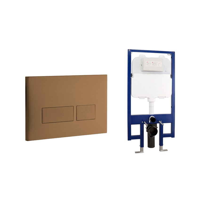 GRADE A1 - Brushed Bronze Flush Plate with Slimline 90mm WC Frame and Dual Flush Cistern