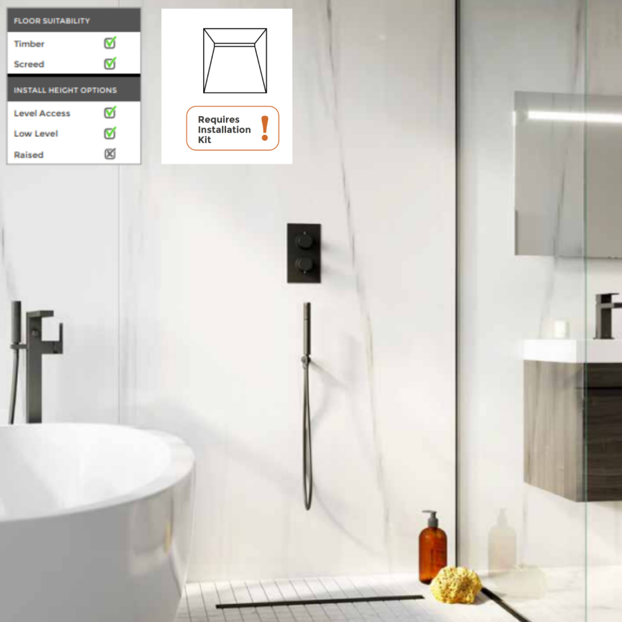 1400x900mm Wet Room Tileable Shower Tray with Wet Room Install &  Linear Waste Drainage Kit