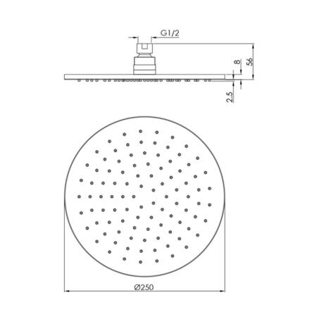 250mm Black Round Rainfall Shower Head with Ceiling Arm