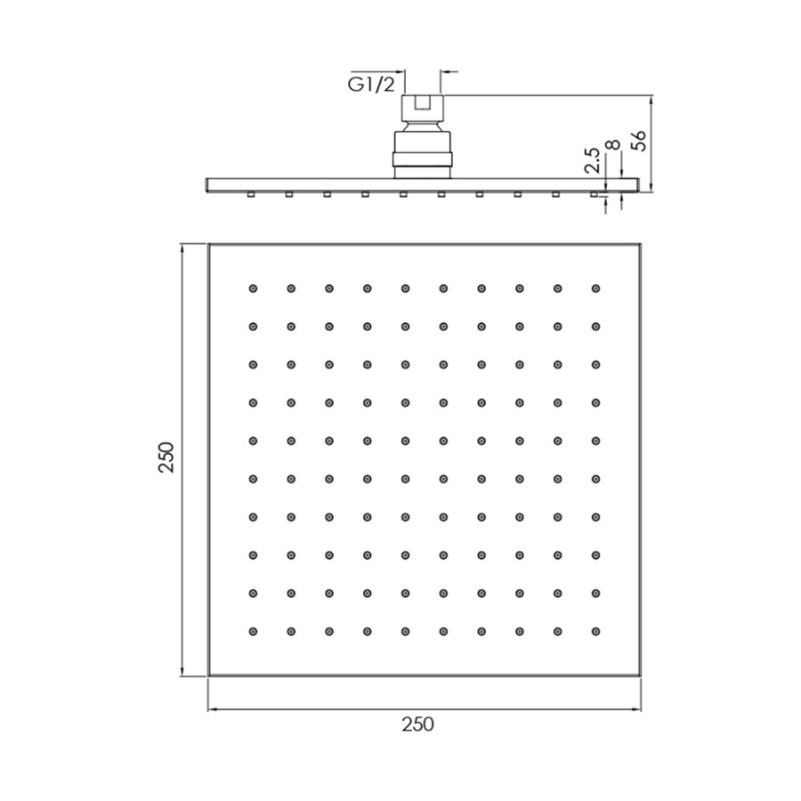 250mm Brushed Bronze Square Rain Fall Shower Head with Wall Arm