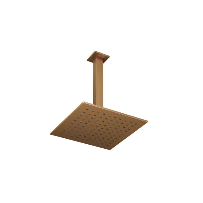 250mm Brushed Bronze Square Rainfall Shower Head with Wall Arm