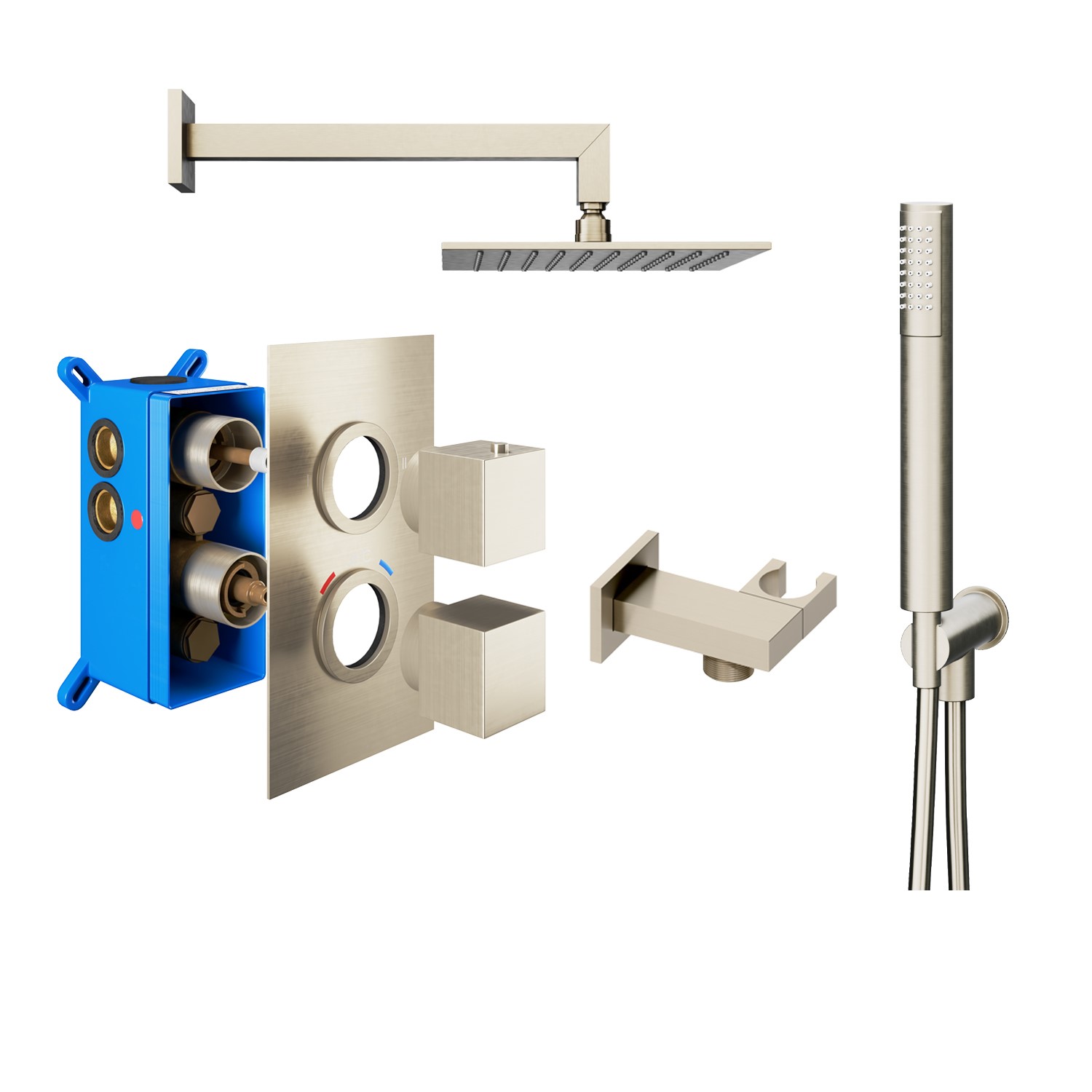 Nickel Concealed Shower Mixer with Dual Control & Square Ceiling ...