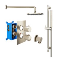 Nickel Concealed Shower Mixer with Dual Control & Round Ceiling Mounted Head - Live Your Colour
