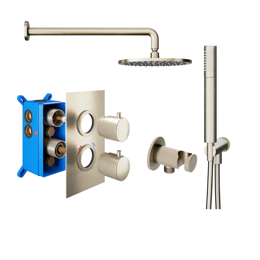 Nickel Concealed Shower Mixer with Dual Control & Round Ceiling Mounted Head - Live Your Colour