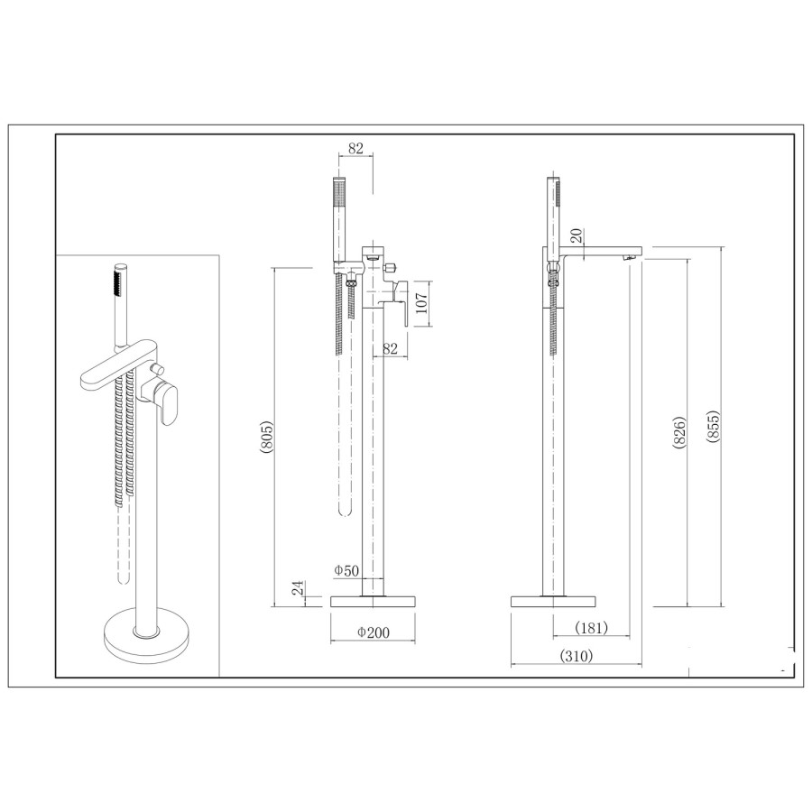 Chrome Freestanding Bath Shower Mixer Tap - Como