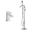 BUN/BeBa_26712/78939 Chrome Freestanding Bath Shower Mixer and Basin Tap Set - Wave