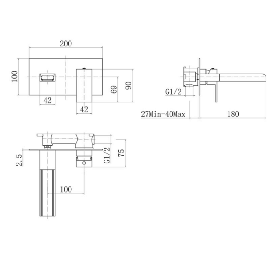 Quadra Wall Mounted Bath and Basin Tap Pack