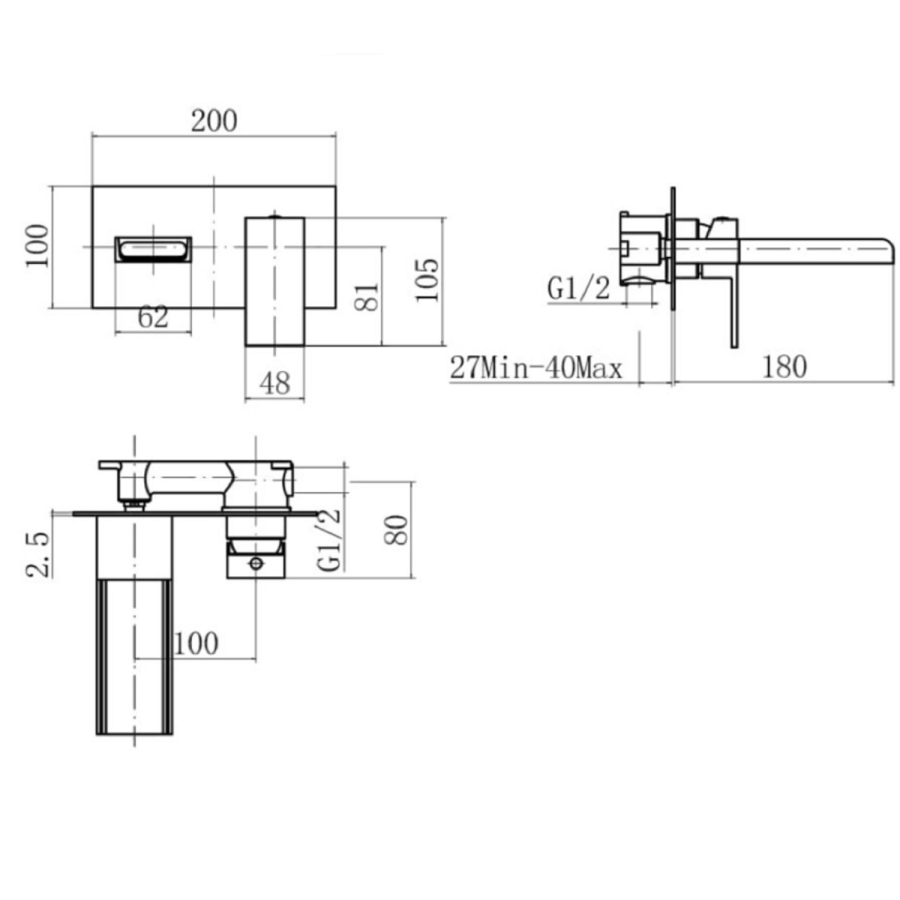 Quadra Wall Mounted Bath and Basin Tap Pack