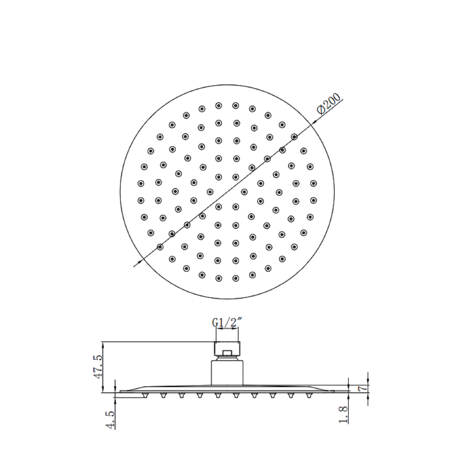 200mm Ultra Slim Round Shower Head with Ceiling Arm Better Bathrooms