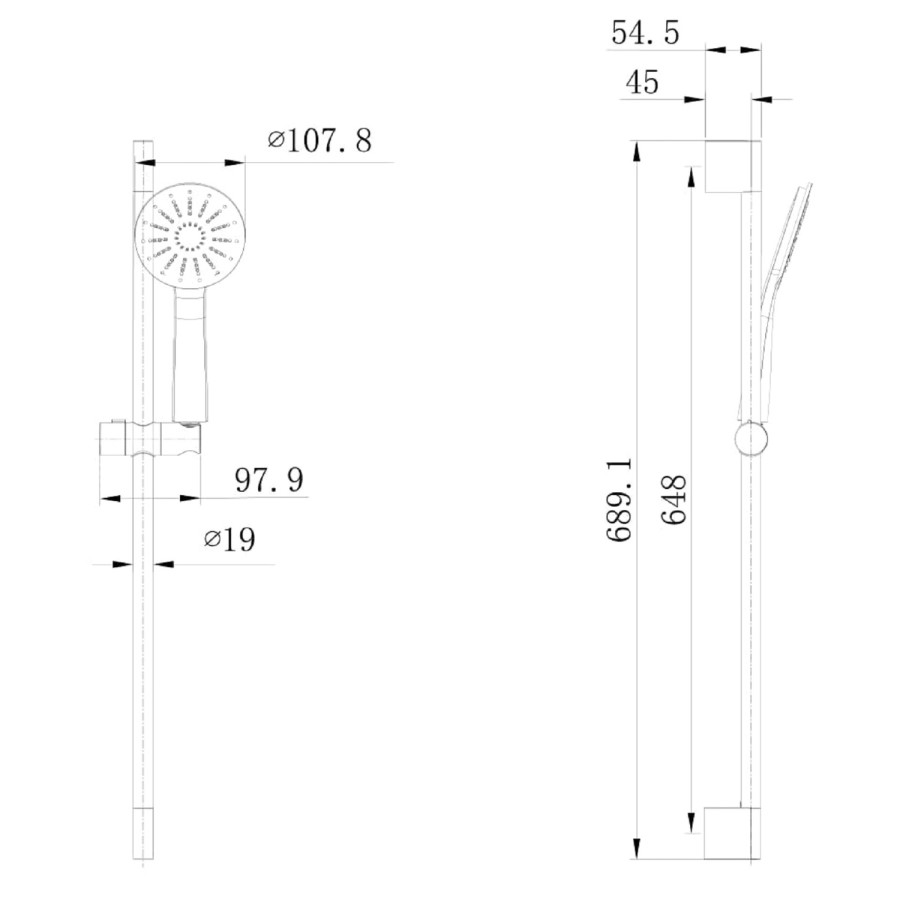 Thermostatic Mixer Bar Shower with Slide Rail Kit & Round Handset - Eco Style