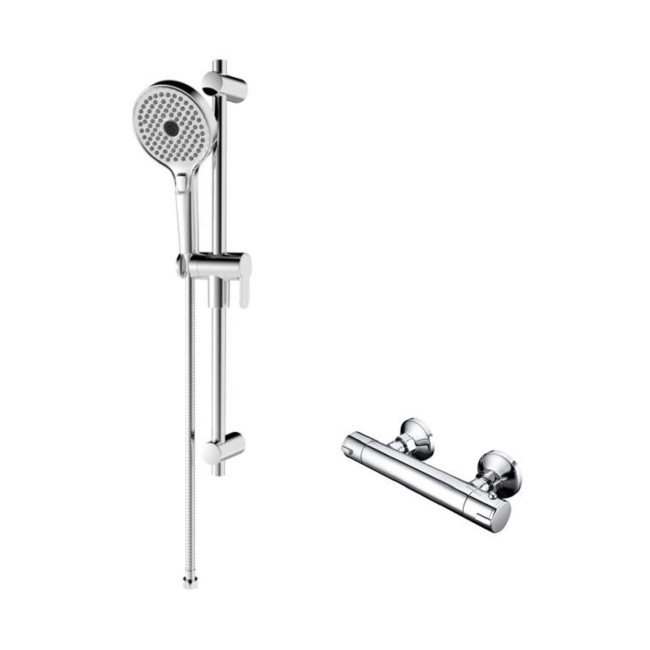 Thermostatic Mixer Bar Shower with Slide Rail & Round Handset - Flow