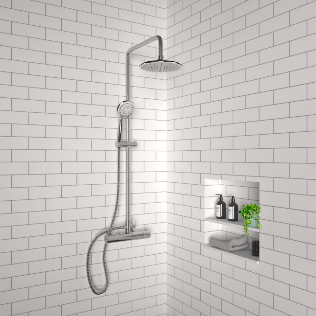 Thermostatic Mixer Bar Mixer Shower with Round Overhead & Handset - Flow