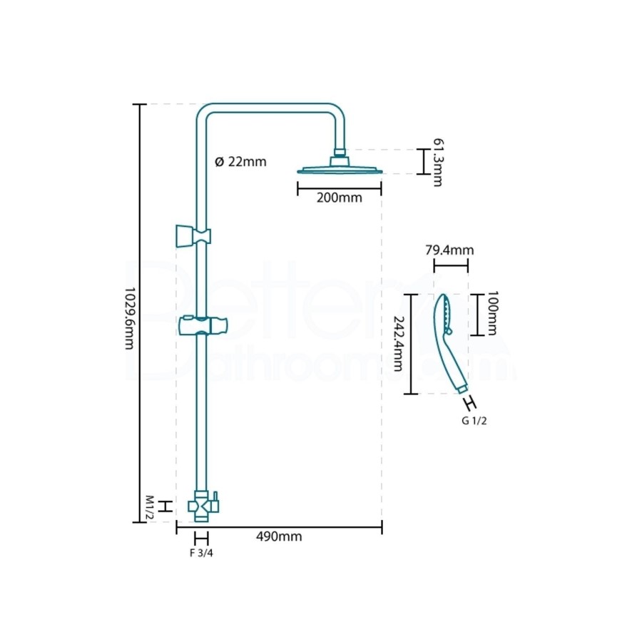 Thermostatic Mixer Bar Mixer Shower with Round Overhead & Handset - Flow