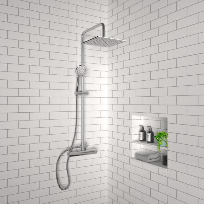 Thermostatic Mixer Bar Shower with Square Overhead & Handset - Flow