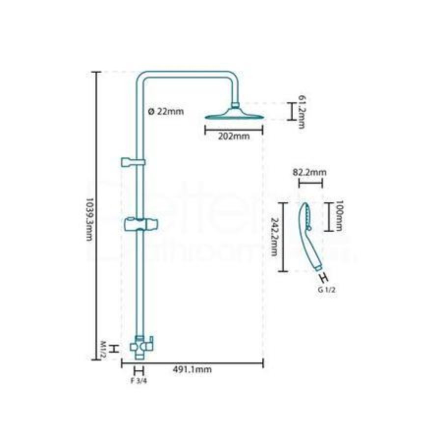 Thermostatic Mixer Bar Shower with Square Overhead & Handset - Flow