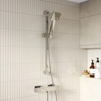 Grade A1 - Black Thermostatic Square Bar Mixer Shower Set with Slide Rail Kit - Cube Grade A1 - Black Thermostatic Square Bar Mixer Shower Set with Slide Rail Kit - Cube