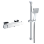 Grade A1 - Black Thermostatic Square Bar Mixer Shower Set with Slide Rail Kit - Cube