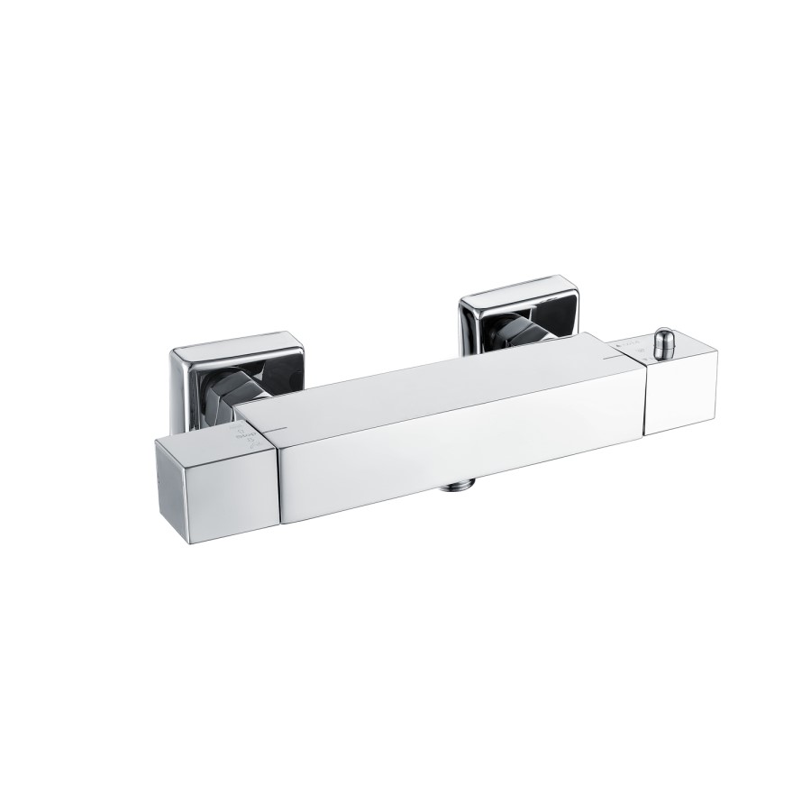 Grade A1 - Black Thermostatic Square Bar Mixer Shower Set with Slide Rail Kit - Cube