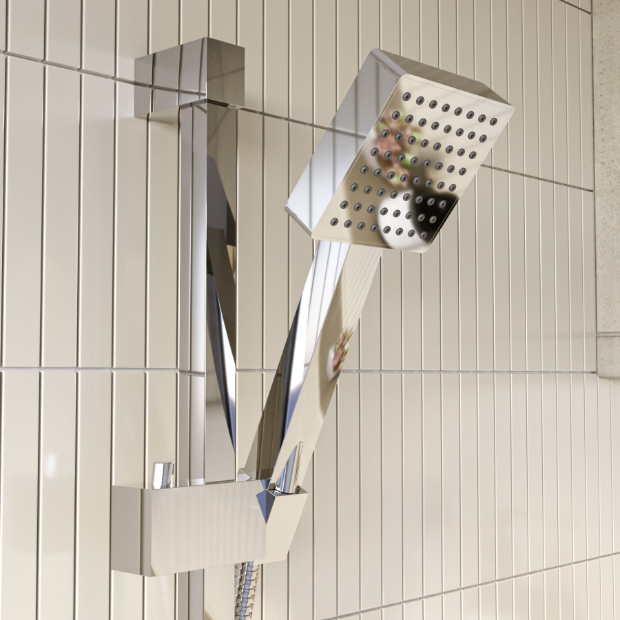 Grade A1 - Black Thermostatic Square Bar Mixer Shower Set with Slide Rail Kit - Cube