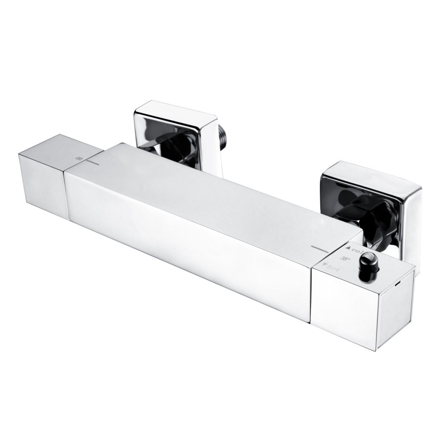 Grade A1 - Black Thermostatic Square Bar Mixer Shower Set with Slide Rail Kit - Cube